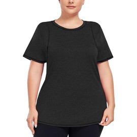 COOTRY Women's Plus Size Workout Tops Loose Fit Short Sleeve Athetic Running Yoga Shirts Black 2XL