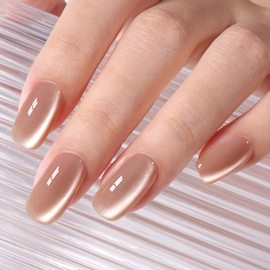 AILLSA Cat Eye Gel Nail Polish Nude Glitter Crystal Gel Polish with Magnet, Jelly Glass Holographic Gel Nail Polish Pearl Shimmer Reflective Translucent Color U V Gel Salon DIY at Home 0.5 OZ GF30