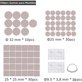 Almohadillas para Muebles, 100Pcs Protectores para Patas en 3 Tamaños, Almohadillas de Fieltro Adhesivas se Pueden Cortar y reducen el Ruido, antiderrapante para Sillas, Mesas, Sofá (Beige)