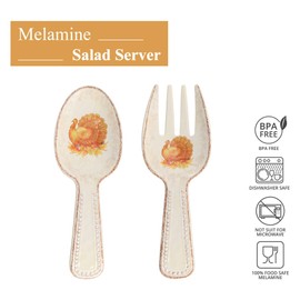 UPware 2-Piece 10.75 Inch Melamine Salad Server Serving Utensil Set Includes Salad Spoon and Salad Fork (Glitter Turkey)