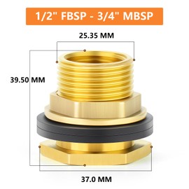GASHER 8PCS Brass 1/2" Female 3/4" Male Bulkhead Tank Connector Adapter Fitting with Rubber Ring