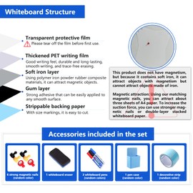 Magnetic White Board Paper, 48"x 36" Dry Erase Board for Wall, Self Adhesive Whiteboard Paper Set for Office, Conference Room, Classroom, Home, Include Marker, Magnetic Eraser and Magnets
