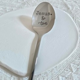 Jesus and Tea Spoon Gifts for Women Men Jesus Tea Lovers Gift for Papa Mom Christian Gifts for Coworker Christmas Birthday Gift for Dad Grandma Tea jesus gift spoons 8 Inch