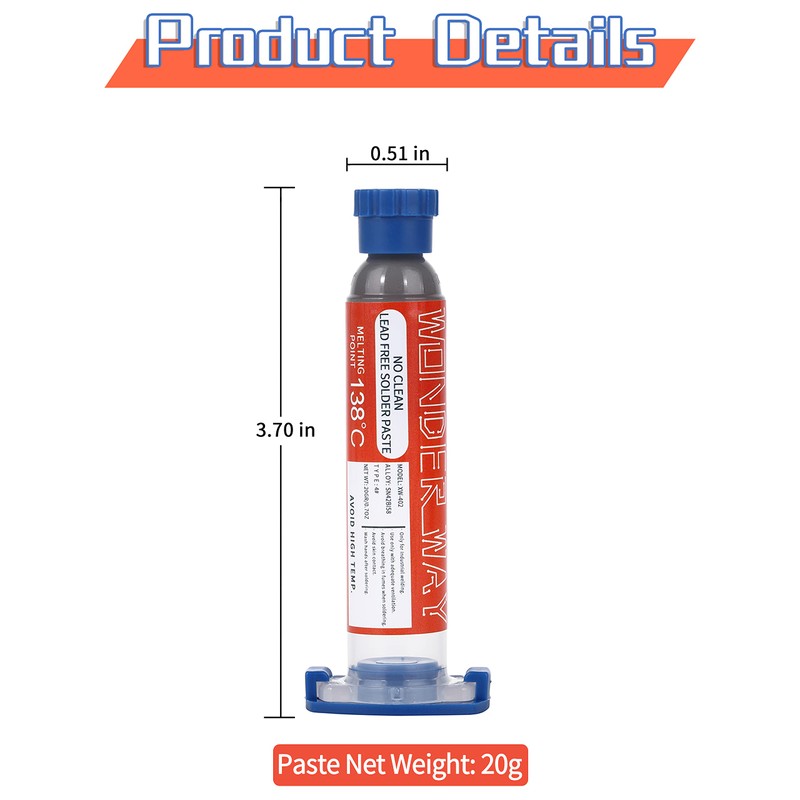 Wonderway Sn42/Bi58 T4 Lead Free Solder Paste No Clean, 138℃
