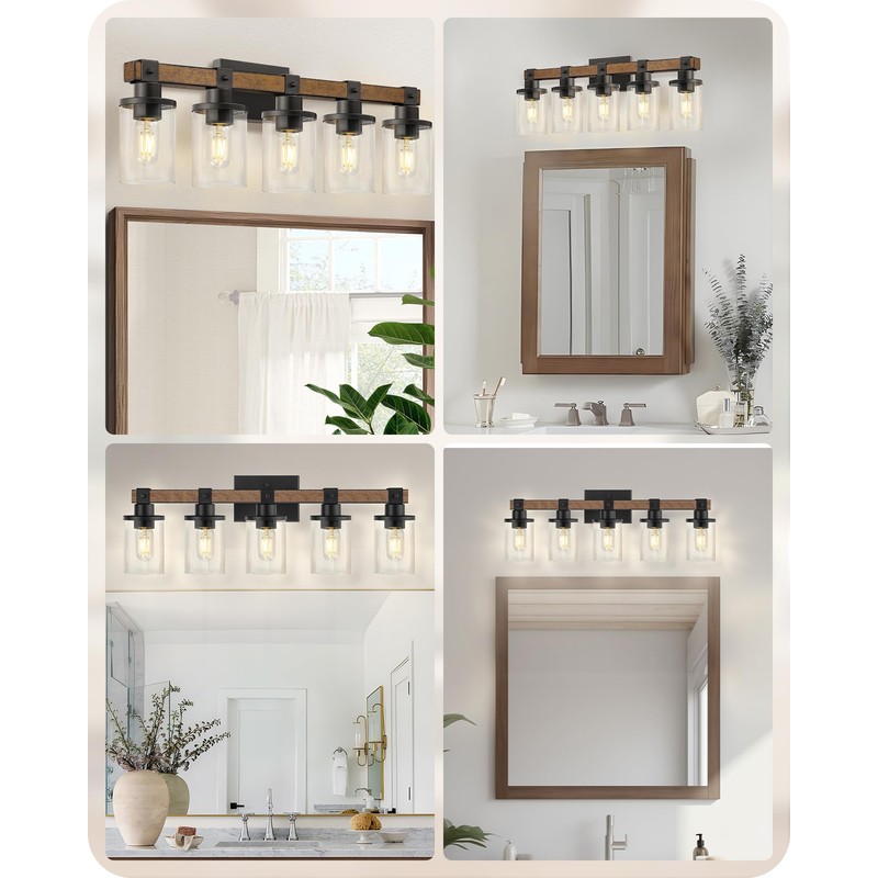 GOEBLESON 5-Light Bathroom Light Fixture, Farmhouse Vanity Lights for Bathroom