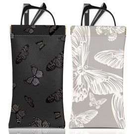 BHAHB 2 PCS Glasses Eyeglass Sunglasses Case Pouch Soft PU Leather Cute Aesthetic with Cleaning Cloth for Unisex Women Girls (A17-Butterfly)