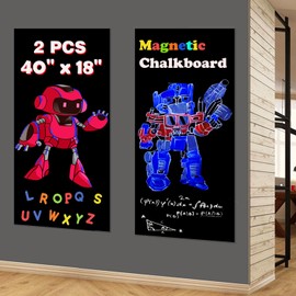 LACQWO 2 Pcs Magnetic Chalkboard Contact Paper for Wall 40"x18" Self Adhesive Magnetic Blackboard Sticker with 53 Magnet Letter for Kids, Black Chalk Board Wallpaper Roll Magnet Bulletin Board