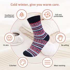 5 Pack Womens Wool Socks Winter Warm Socks Thick Knit Cabin Cozy Crew Soft Socks Hiking Athletic Socks Gifts for Women