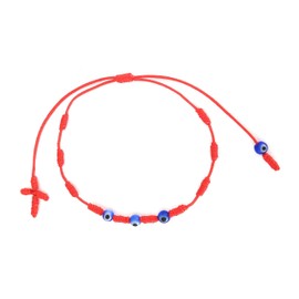Lucky Charms USA Red String Evil Eye Knotted Bracelet with Cross and 3 Evil Eyes