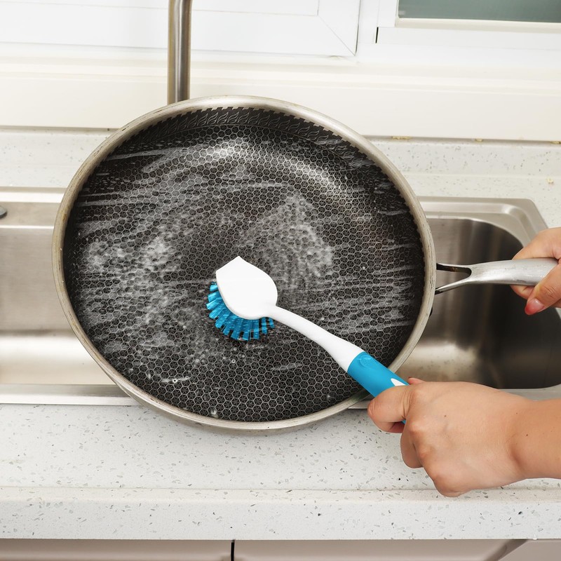 Dish Brush with Handle, 2 Pack Scrub Brushes with Built-in