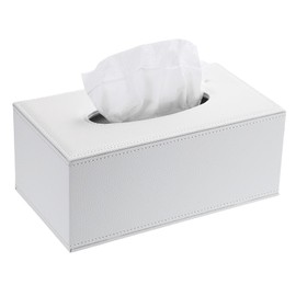 Sumnacon Tissue Box Cover Rectangle Tissue Box Stylish PU Tissue Box Holder with Magnetic Bottom, Decorative Leather Tissue Cover for Living Room Bathroom Table Desk Home Office Car, White