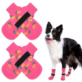 SCENEREAL Anti Slip Dog Socks for Hot/Cold Pavement, Double Sides Dog Boots & Paw Protectors to Prevent Licking Paws, Non Slip Small Medium Large Senior Dogs Socks for Hardwood Floors, Pineapple