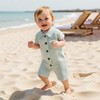 Baby Boy Rompers Waffle Striped Jumpsuit Lapel Collar Button Bodysuit