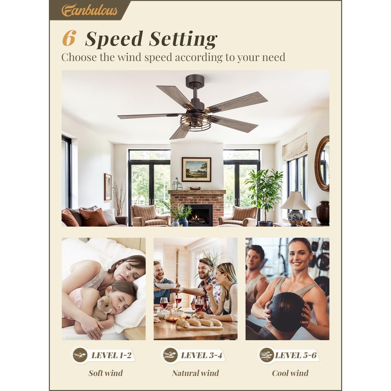 Fanbulous 1 Pack Farmhouse 42 Inch Ceiling Fans with Lights,