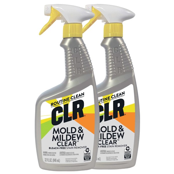 CLR Mold & Mildew Clear, Bleach-Free Stain Remover Spray | Works on Fabric, Wood, Fiberglass, Concrete, Brick, Painted Walls, Glass, and More | EPA Safer Choice (2 Pack, 32 Ounce)
