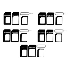 Saitech IT 5 Pack Black Sim Card Adapter Kit 4 in 1 Nano Micro Standard Converter Kit with Steel SIM Tray Eject Pin Needle, Sim Converter kit Compatible with All Mobile Devices