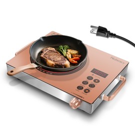 Nefaracy Electric Cooktop Single Burner, 110V Portable Electric Stove 1800W, One Burner Hot Plate with Knob & Touch Control, Countertop, Timer & Safety Lock, 110-120V Plug in(Orange)