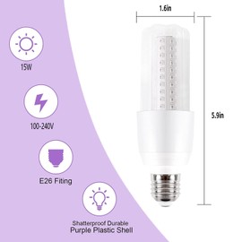 GOHDLAMP LED Black Light Bulb 15W Blacklight Bulbs LED Not-Dimmable, 120V E26 Standard Base, UVA Level 395-400nm, Glow in The Dark for Body Paint, Blacklights Party, Fluorescent Poster- 2 Pack