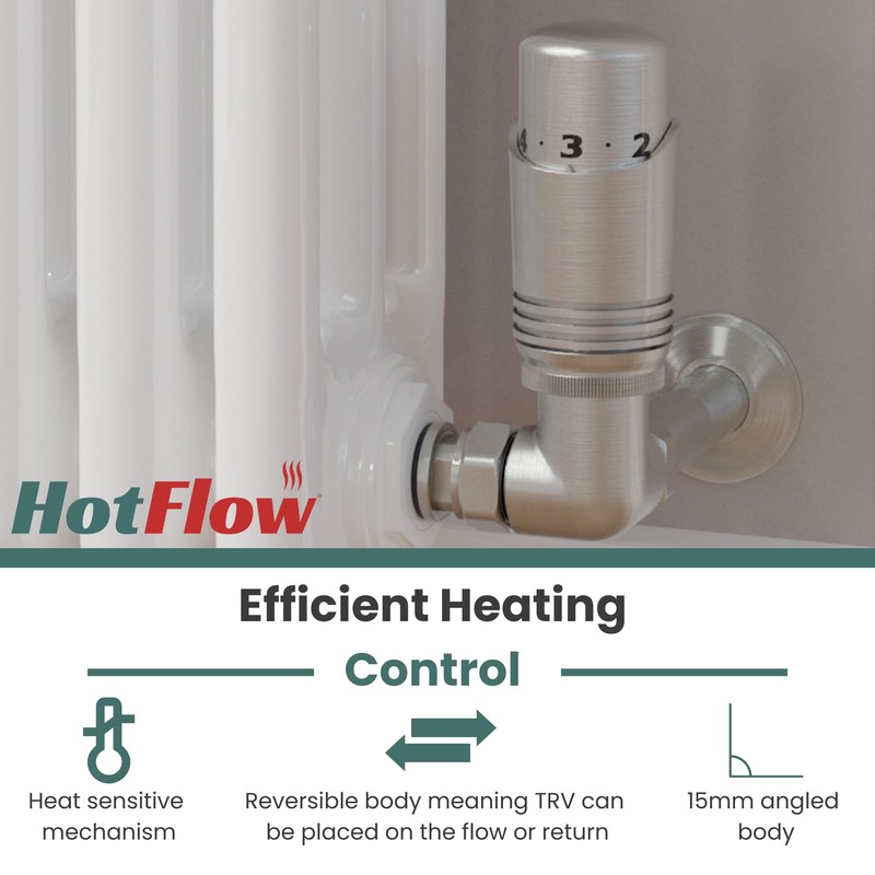 Hot Flow Satin Nickel Cascade Corner Modern TRV Thermostatic Radiator
