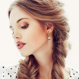 JewelryWe Womens Classic Pearl Drop Earrings Gold Plated Hoop Earrings with Pearl Dangle Huggie Ear Jewelry