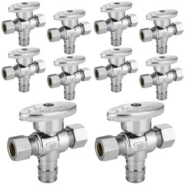10-PCs HeSun Dual Compression Outlet Angle Stop Valve, 1/2" PEX-A Expansion x 3/8" OD Comp x 3/8" OD Comp, 1/4-Turn Shut Off Valve for Bathroom, ASTM F1960(VALVE128-10)