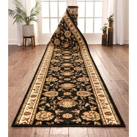 Well Woven Custom Size Hallway & Stair Runner- Choose Your Length - Sultan Sarouk Black Oriental Traditional 31 Inch Wide x 12 Feet Long Runner (31" x 12' Runner) Rug