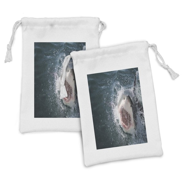 Ambesonne Shark Fabric Pouch Set of 2, Wild Animal in