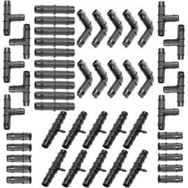 Antelco 50 PCE Barbed Irrigation Pipe Fittings 13mm - Tee/Reducing Tee/Elbow/Joiner/End-Plug - Garden Watering Irrigation Connector Kit