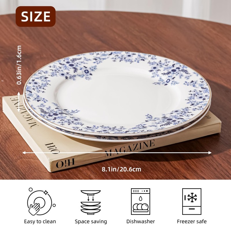 Ceramic Dessert Plates Set of 4，Small Dinner Plates for Snacks,