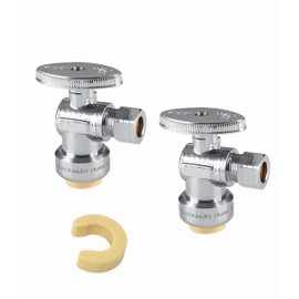 (Pack of 2) EFIELD Push Fit 1/4 Turn Angle Stop Valve Water Shut Off 1/2 Push x 3/8 Inch Compression, with Disconnect Clip Chrome,(PF-UNI004-2PCS)