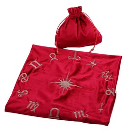 BLESSUME Wizard Tarot Table Cloth and Pouch Square Velvet Divination Tarot Cloth (Red 2)