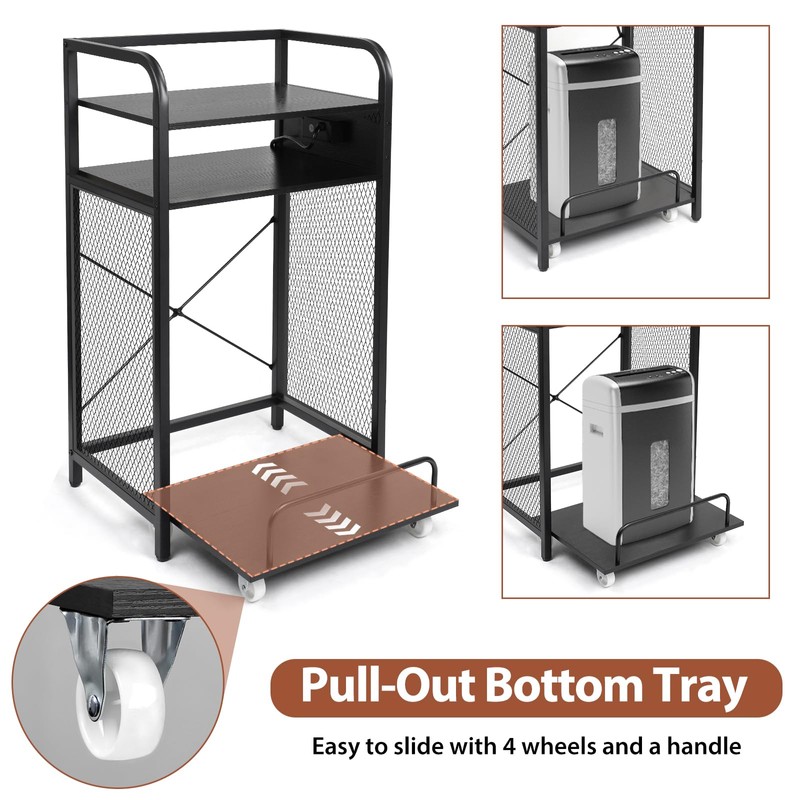 3-Tier Printer and Shredder Stand with Pull Out Shelf, 20"