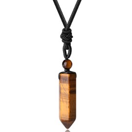 XIANNVXI Tiger Eye Healing Crystals Necklace Natural Crystal Stone Point Hexagonal Pendant Necklaces Gemstones Adjustable Rope Reiki Balancing Jewelry