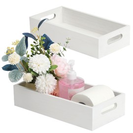 2-Pack Bathroom Wooden Storage Basket - Over-The-Toilet Organizer with Handle | Holds 6 Toilet Rolls & Bath Essentials, Rustic Farmhouse Decor (White)