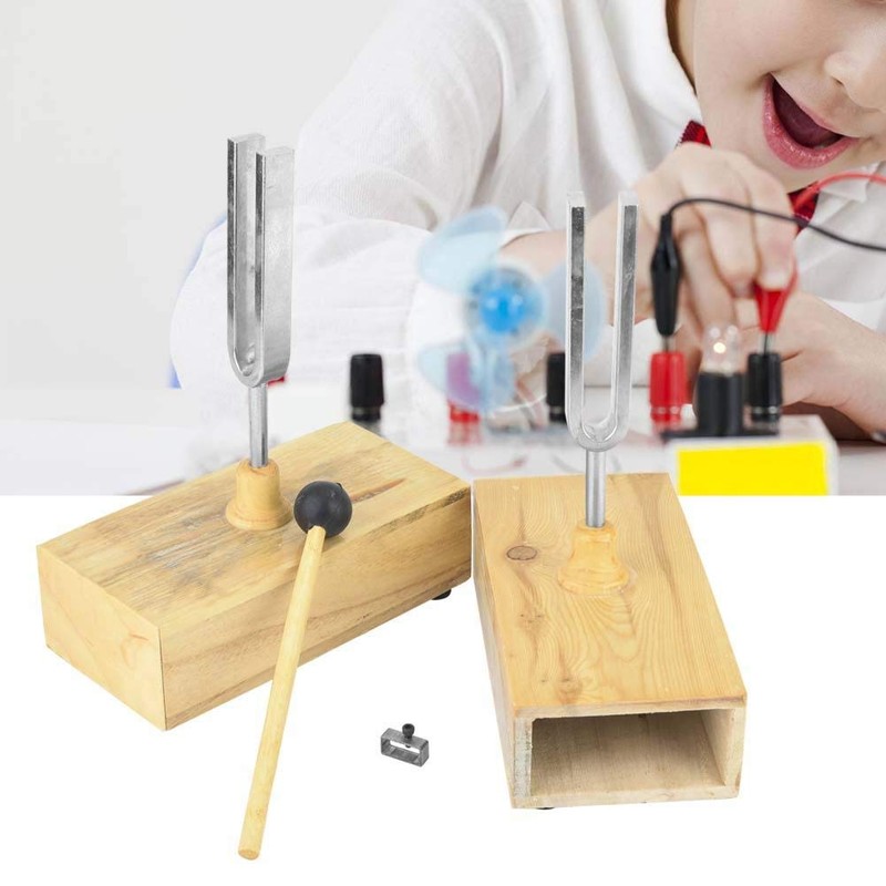 440HZ Tuning Fork Virbration Experimental Instrument with Wood Resonator Box