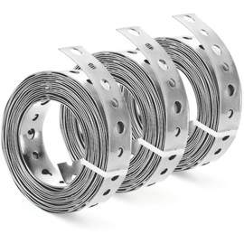 UNIFAMILY 3 Rolls 3/4 Inch × 10FT Galvanised Steel Band Metal Fixing Strap with Perforated Holes Builders Fence Brackets Fixing Banding Pipe Bracket for Pipe Support DIY Project
