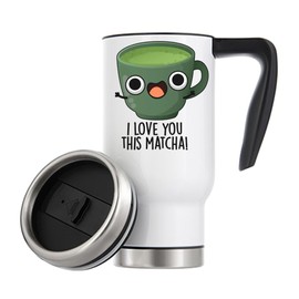 Thermo-Kaffeetasse mit Aufschrift "I Love You This Matcha", lustig, niedlich, grüner Tee, vakuumisoliert, 480 ml, Weiß