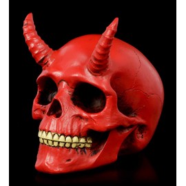 Figuren Shop GmbH Gothic-Teufels-Totenkopf mit Hörner - Roter Dämon | Fantasy-Skull, handbemalt, H 9 cm