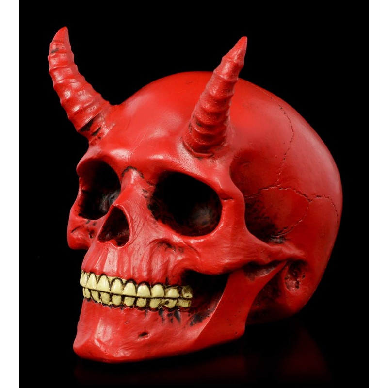 Figuren Shop GmbH Gothic-Teufels-Totenkopf mit Hörner - Roter Dämon |