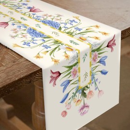 SUPERDANT Cluster of Flowers Table Runner Watercolor Blossom Table Decor Plants Imitation Linen Runners for Cabinet Display Shelf for Furniture Centerpiece Decorations Housewarming Gift
