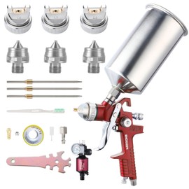 ENDOZER Professional HVLP Gravity Feed Air Spray Gun Set with 1.4 1.7 2.0mm Nozzles, Paint Gun with 1000cc Aluminum Cup for Auto Paint, Wall Painting, Base Coatings（Red）
