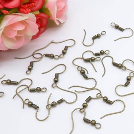 TOAOB 300 Pieces Earring Hooks Hypo Allergenic French Ear Wires with Ball and Coil 18mm Antique Bronze Fish Hook Earrings Making Supplies Jewelry Findings