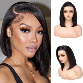 spca 14 Inch Bob Wig Human Hair 13x4 HD Lace Front Glueless Wigs Pre Cut Lace 180% Density Short Straight Bob Wigs 12 Inch Side Part Wigs for Black Women Pre Plucked with Baby Hair