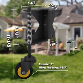 Lygoeege 3Inch Gate Wheel, 160lbs Capacity, Spring-Loaded Absorbing Solid Rubber Tire for Wooden/Fence Gate, with Screws & Screwdriver (1, Black Suit Left)