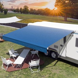 CYLAND RV Awning Fabric Replacement,Camper Trailer Motorized Awning Replacement for Motorhome,Heavy Duty Weatherproof 18.5oz Outdoor Vinyl RV Canopy 14'(Fabric 13'2") Blue Fade