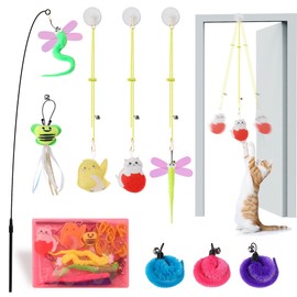 Janbenty Janbenty Interactive Cat Feather Toys 8Pcs,Interactive Wand,Cat Teaser Retractable,Indoor cat Hanging Interactive Toy Suitable for Bored Adult Cats and Kittens Play Chase Exercise