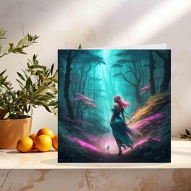 Woodland Fairy Greeting Card - Cute Pixie Forest elf fantasy 145mm x 145mm