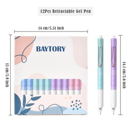 BAYTORY 12 Pcs Rollerball Gel Pens, Retractable Multipack Black Ink Smooth Writing Pen, Fast Dry Ink Pens for School Office Home Supplies (Vintage)