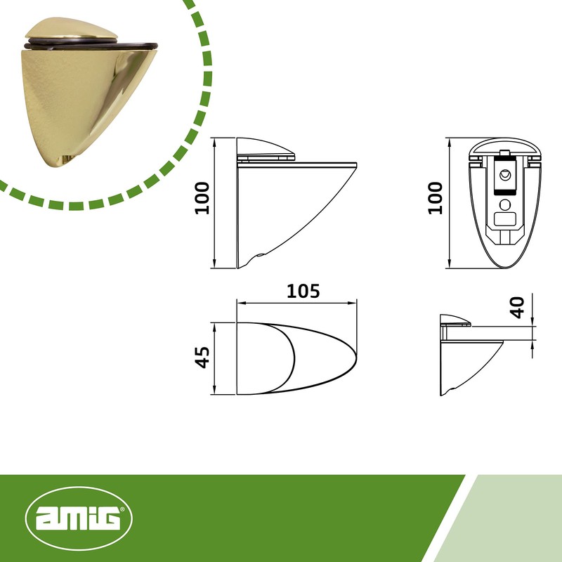 Amig - Gold-Coloured Wall Shelf Holder 2871 | 40 mm