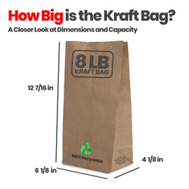 Brown Kraft Paper Bags, 8 Lb | Pack of 100 | Durable Multipurpose Lunch & Grocery Sacks for Snacks, Crafts, and Food Storage